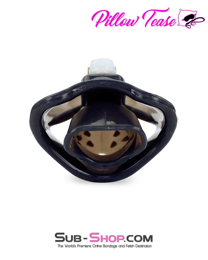 3459AR-SIS      Spiked Black Locking Silicone Sissy Chastity Cage with Ball Stretching Cock Ring Sissy   , Sub-Shop.com Bondage and Fetish Superstore