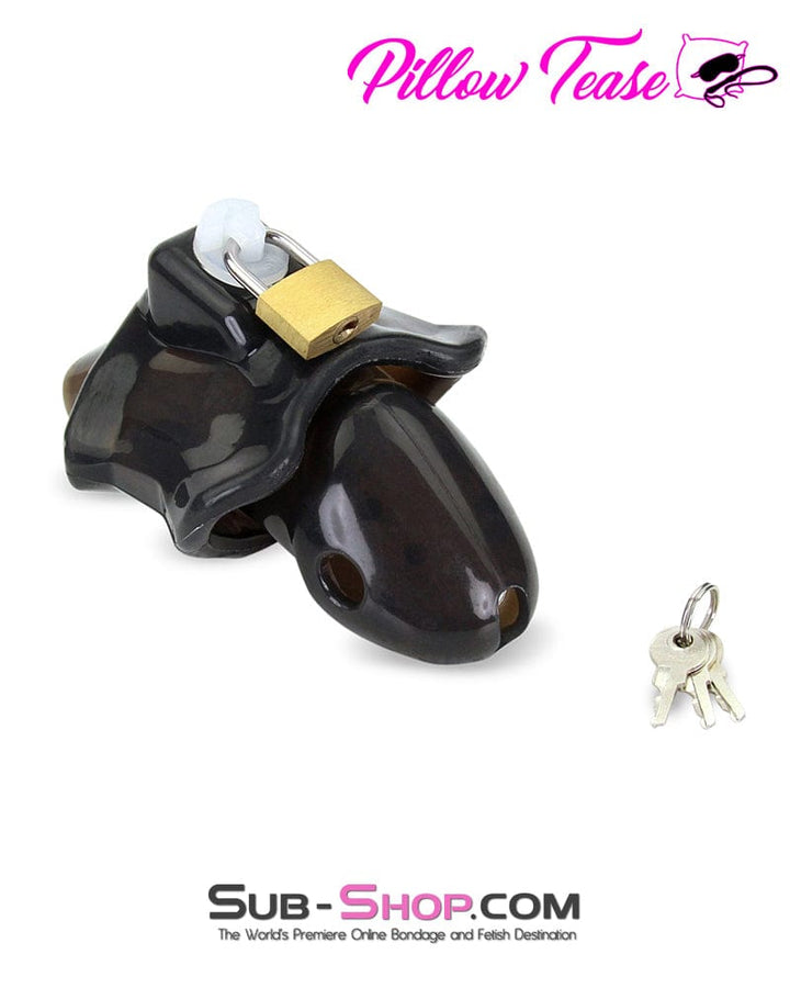 3459AR-SIS      Spiked Black Locking Silicone Sissy Chastity Cage with Ball Stretching Cock Ring Sissy   , Sub-Shop.com Bondage and Fetish Superstore