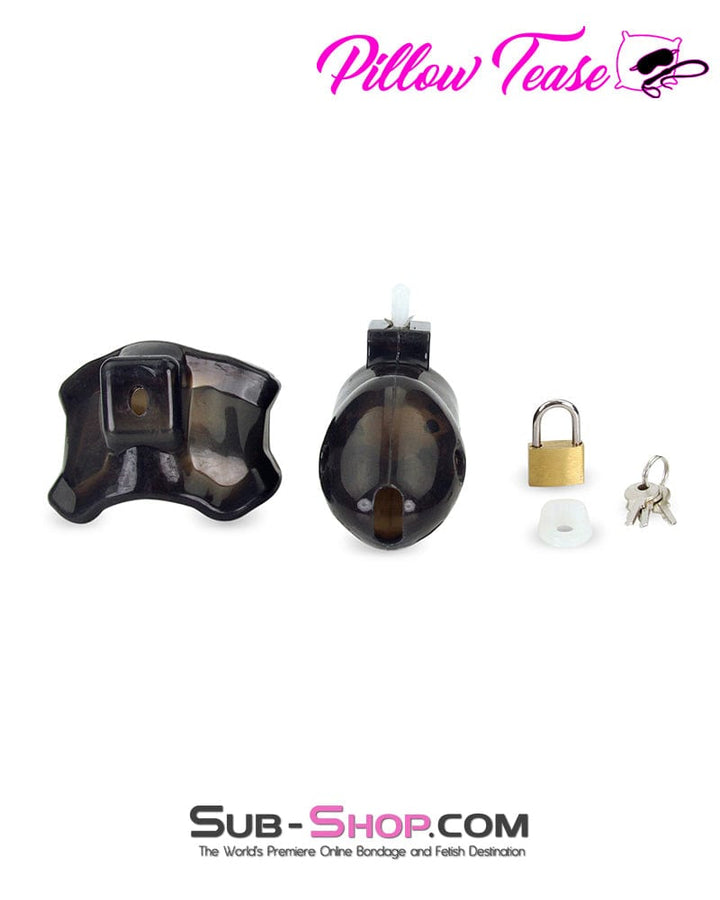 3459AR-SIS      Spiked Black Locking Silicone Sissy Chastity Cage with Ball Stretching Cock Ring Sissy   , Sub-Shop.com Bondage and Fetish Superstore