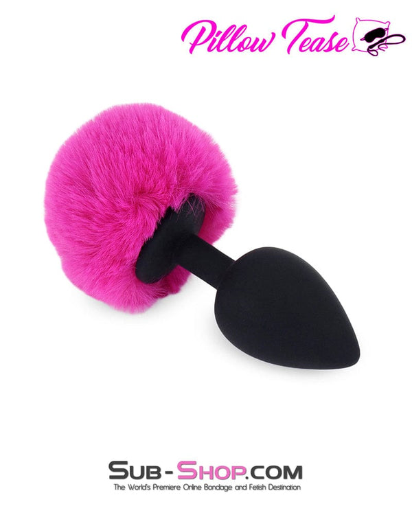 3504M      Pink Powder Puff Tail with Large Black Silicone Butt Plug Butt Plug   , Sub-Shop.com Bondage and Fetish Superstore