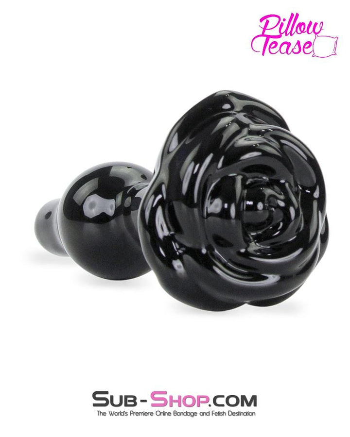 0352E      Black Glass Rose Base Anal Plug Anal Toys   , Sub-Shop.com Bondage and Fetish Superstore