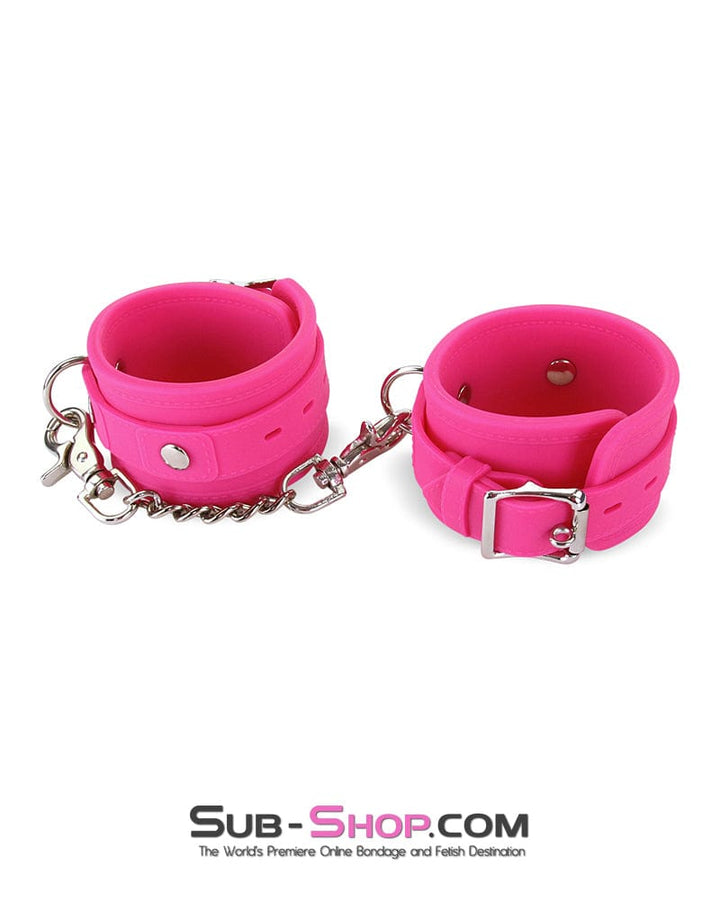 3779M-SIS      Locked Up Sissy Hot Pink Heavy Silicone Wrist Bondage Cuffs Sissy   , Sub-Shop.com Bondage and Fetish Superstore