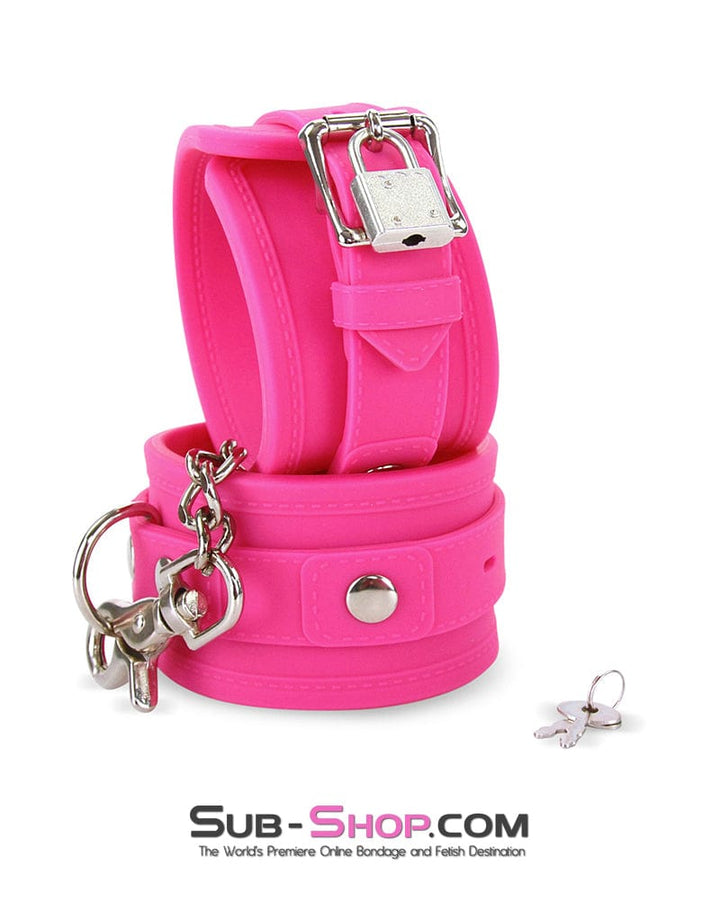 3779M-SIS      Locked Up Sissy Hot Pink Heavy Silicone Wrist Bondage Cuffs Sissy   , Sub-Shop.com Bondage and Fetish Superstore