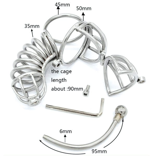 3803M      Full Cock & Ball Cage Chastity with Urethral Sound Chastity   , Sub-Shop.com Bondage and Fetish Superstore