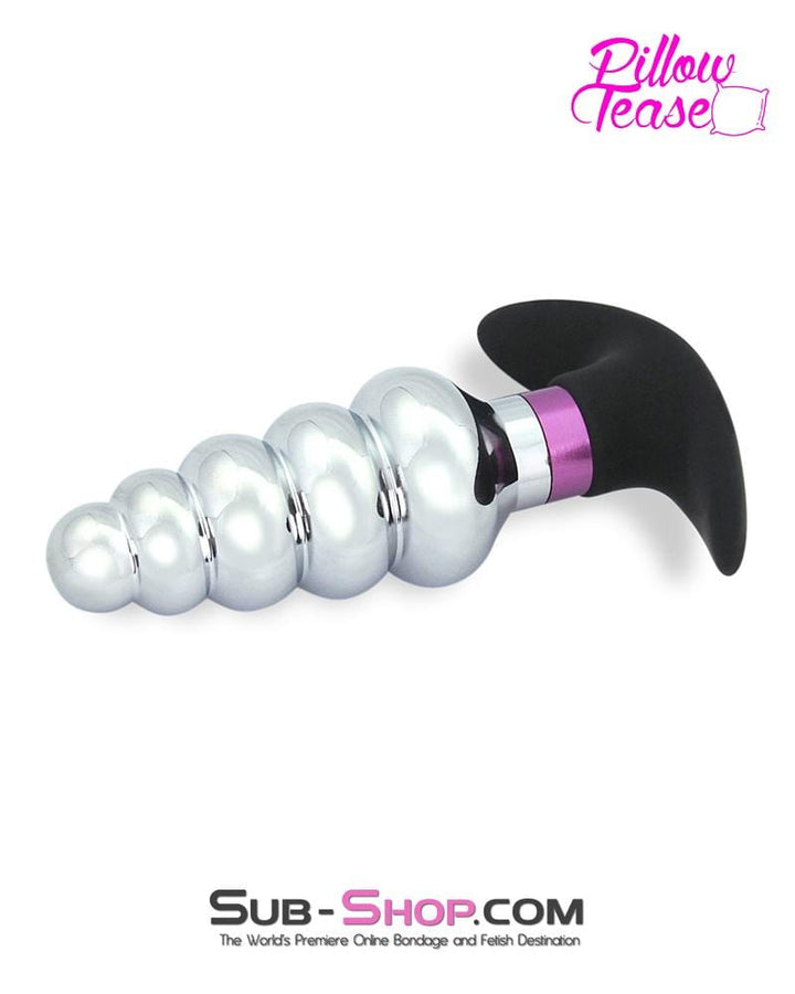 0381E      Ripple Purple and Polished Aluminum Butt Plug with Silicone Base Butt Plug   , Sub-Shop.com Bondage and Fetish Superstore