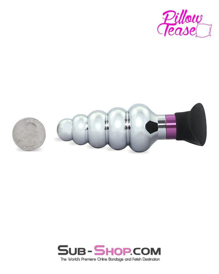 0381E      Ripple Purple and Polished Aluminum Butt Plug with Silicone Base - MEGA Deal MEGA Deal   , Sub-Shop.com Bondage and Fetish Superstore