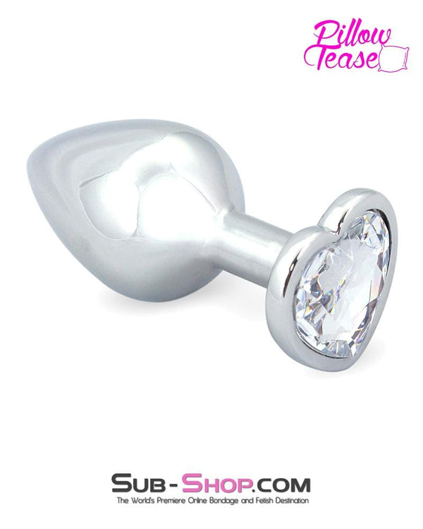 0400E      Chromed Clear Heart Gem Medium Butt Plug Butt Plug   , Sub-Shop.com Bondage and Fetish Superstore