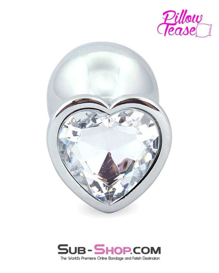 0400E      Chromed Clear Heart Gem Medium Butt Plug Butt Plug   , Sub-Shop.com Bondage and Fetish Superstore