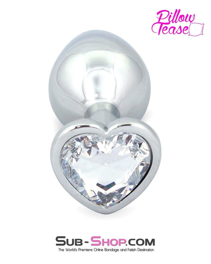 0400E      Chromed Clear Heart Gem Medium Butt Plug Butt Plug   , Sub-Shop.com Bondage and Fetish Superstore