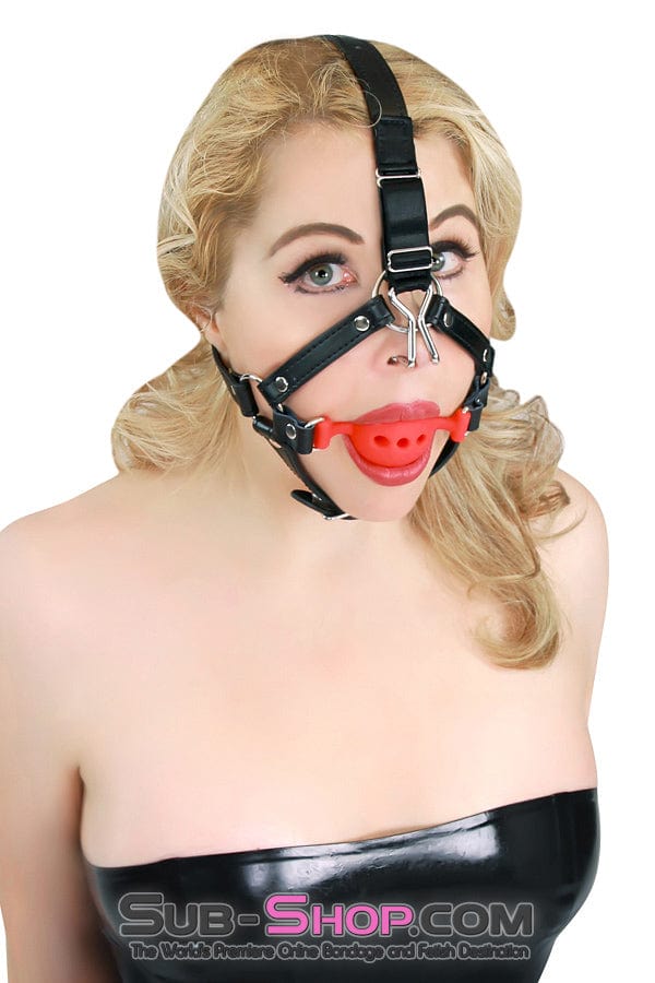 0433RS      Medium Red Silicone Breather Ball Gag Trainer with Nose Hook Gags   , Sub-Shop.com Bondage and Fetish Superstore