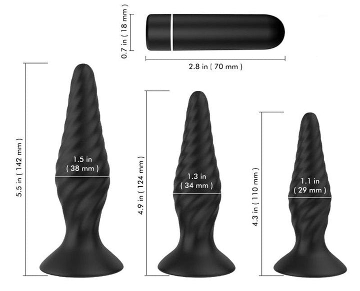 4447M      3 Pc Rechargeable 9 Function Wireless Remote Control Vibrating Butt Plug Kit Butt Plug   , Sub-Shop.com Bondage and Fetish Superstore