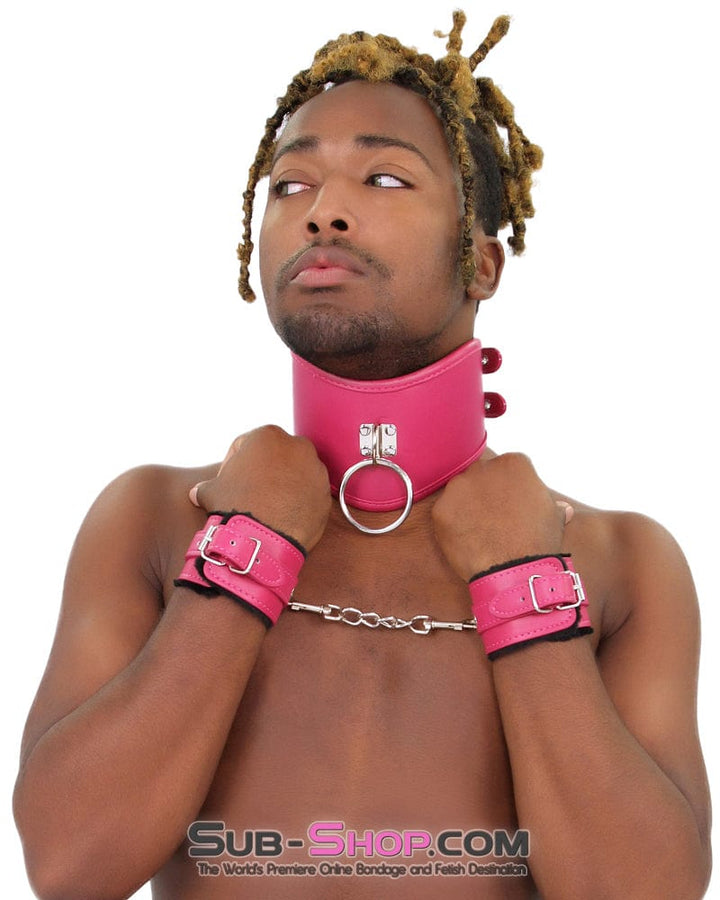 9048DL-SIS      Fur Lined Sex Bomb Pink Wrist Sissy Slut Bondage Cuffs and Chain Set Sissy   , Sub-Shop.com Bondage and Fetish Superstore