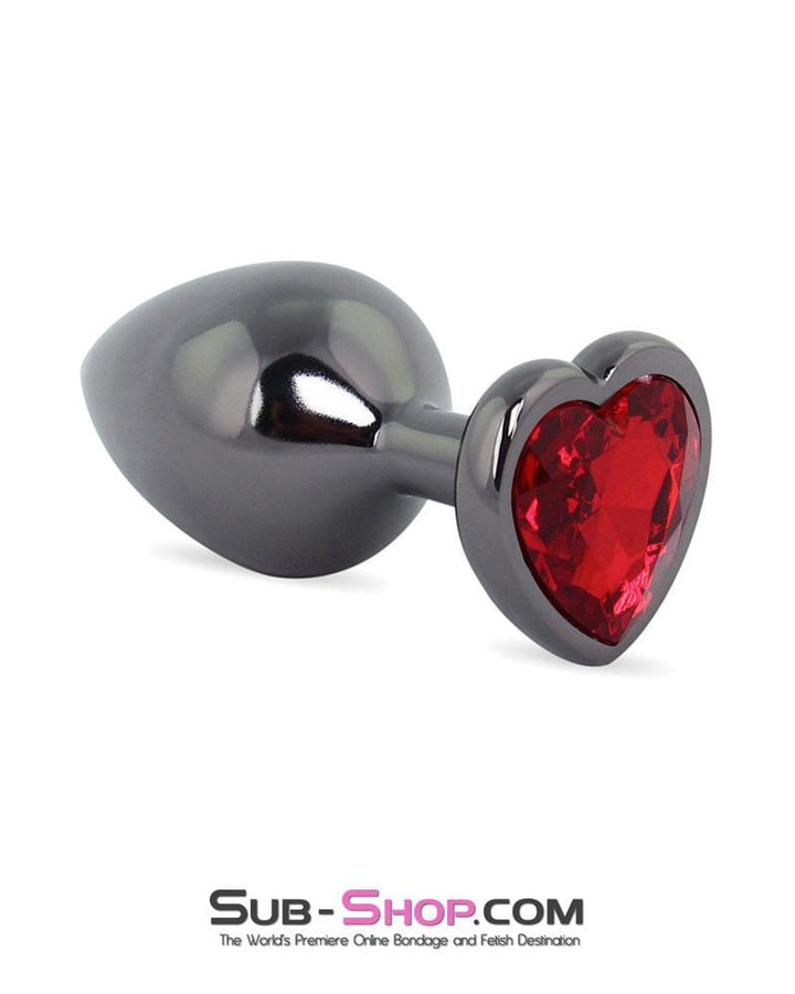 4728M      Heart Jeweled Stainless Steel Butt Plug, Small Black Chrome - LAST CHANCE - Final Closeout! MEGA Deal   , Sub-Shop.com Bondage and Fetish Superstore