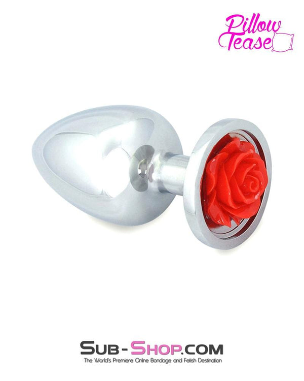 0493E      Large Red Rose Base Chrome Anal Plug Anal Toys   , Sub-Shop.com Bondage and Fetish Superstore