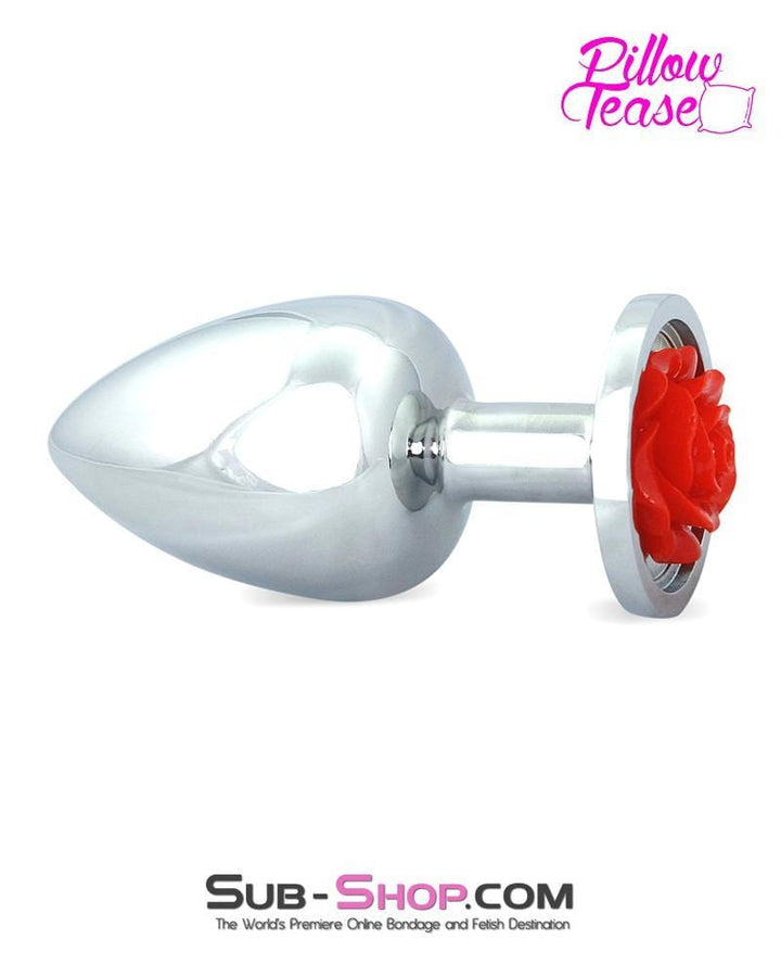 0493E-SIS      Sissy Harlot Large Red Rose Base Chrome Anal Plug Sissy   , Sub-Shop.com Bondage and Fetish Superstore