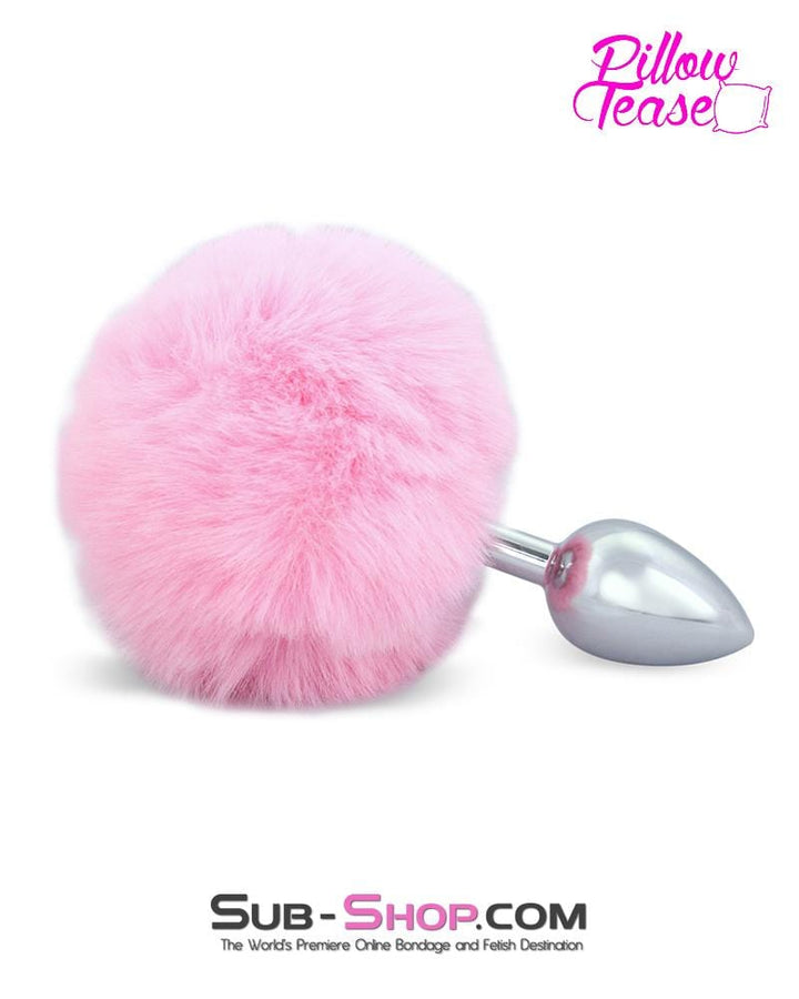 0549E      Powder Puff Princess Light Pink Bunny Butt Small Chrome Anal Plug Tail - LAST CHANCE - Final Closeout! MEGA Deal   , Sub-Shop.com Bondage and Fetish Superstore