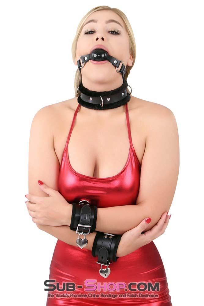 0663HS      Beloved Slave Faux Fur Lined Locking Leatherette Collar Collar   , Sub-Shop.com Bondage and Fetish Superstore