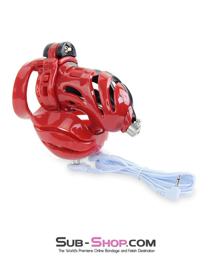 6727AE      Electro Stim Red and Black Electrical Vortex Cock and Balls Chastity Cage Sensation Device Chastity   , Sub-Shop.com Bondage and Fetish Superstore