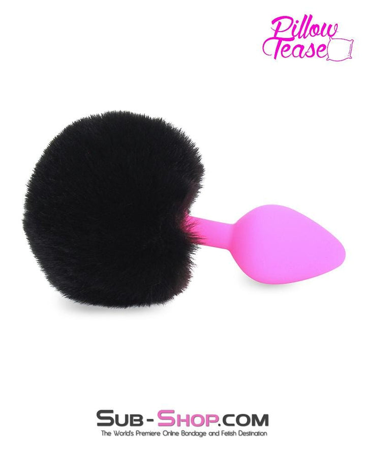 6869M      Jet Black Powder Puff Butt Plug Tail, Medium Pink Silicone Plug - LAST CHANCE - Final Closeout! MEGA Deal   , Sub-Shop.com Bondage and Fetish Superstore