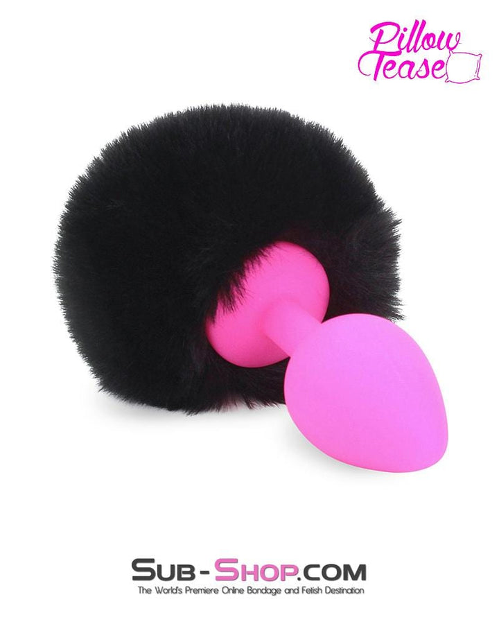 6869M      Jet Black Powder Puff Butt Plug Tail, Medium Pink Silicone Plug - LAST CHANCE - Final Closeout! MEGA Deal   , Sub-Shop.com Bondage and Fetish Superstore