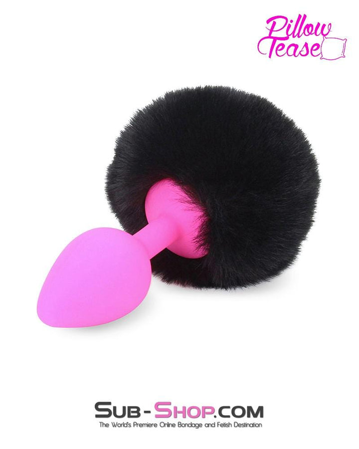 6869M      Jet Black Powder Puff Butt Plug Tail, Medium Pink Silicone Plug - LAST CHANCE - Final Closeout! MEGA Deal   , Sub-Shop.com Bondage and Fetish Superstore