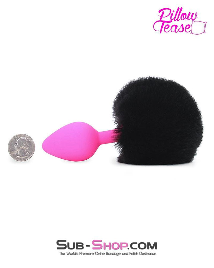 6869M      Jet Black Powder Puff Butt Plug Tail, Medium Pink Silicone Plug - LAST CHANCE - Final Closeout! MEGA Deal   , Sub-Shop.com Bondage and Fetish Superstore