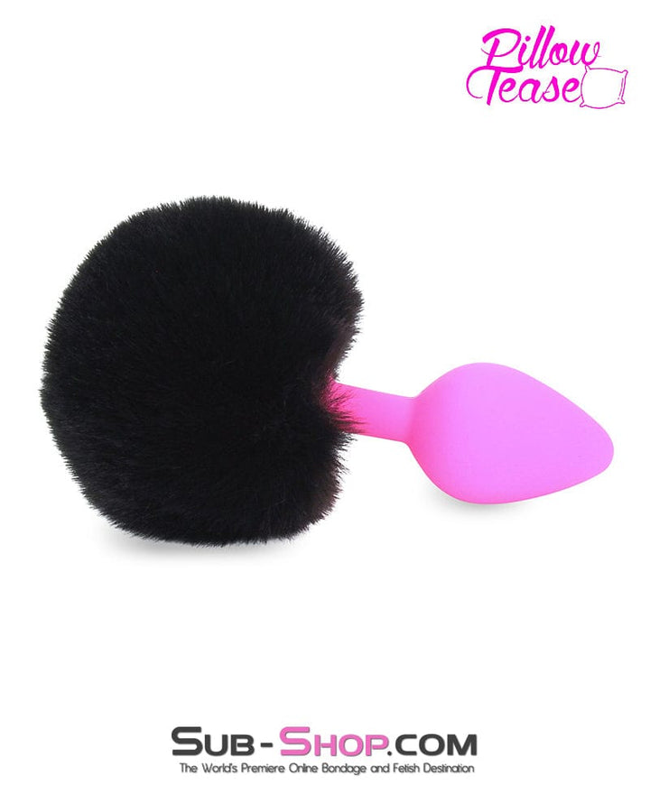 6869M      Jet Black Powder Puff Butt Plug Tail, Medium Pink Silicone Plug - LAST CHANCE - Final Closeout! MEGA Deal   , Sub-Shop.com Bondage and Fetish Superstore