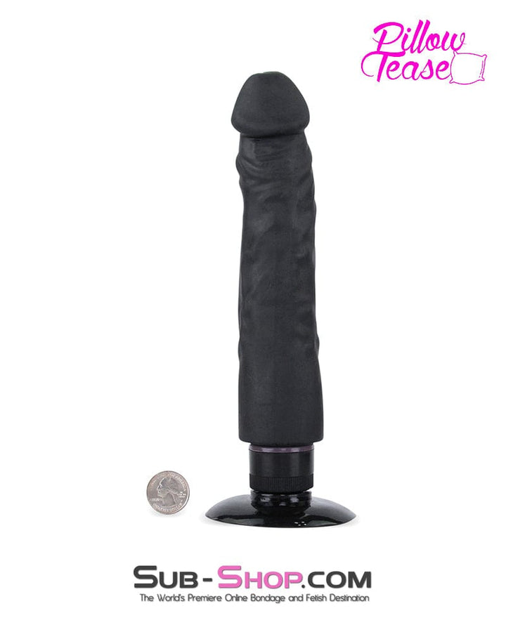 6945M      8” Vibrating Realistic Skin Dildo with Suction Cup, Black Dildo   , Sub-Shop.com Bondage and Fetish Superstore