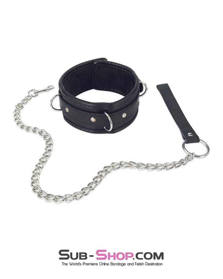 7098DL      Locking Fur Lined Bondage Collar with Leash Set Collar   , Sub-Shop.com Bondage and Fetish Superstore