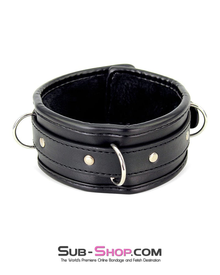 7098DL      Locking Fur Lined Bondage Collar with Leash Set Collar   , Sub-Shop.com Bondage and Fetish Superstore