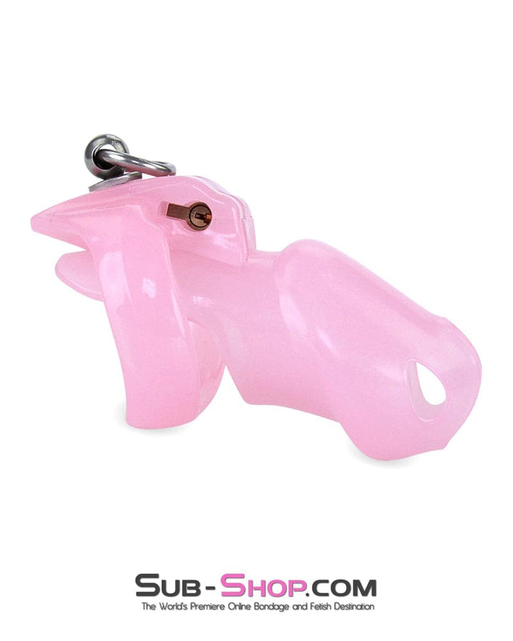 7135M      Long Pink Cock Cage with Lead Ring and Small Cock Cuff Ring Chastity   , Sub-Shop.com Bondage and Fetish Superstore