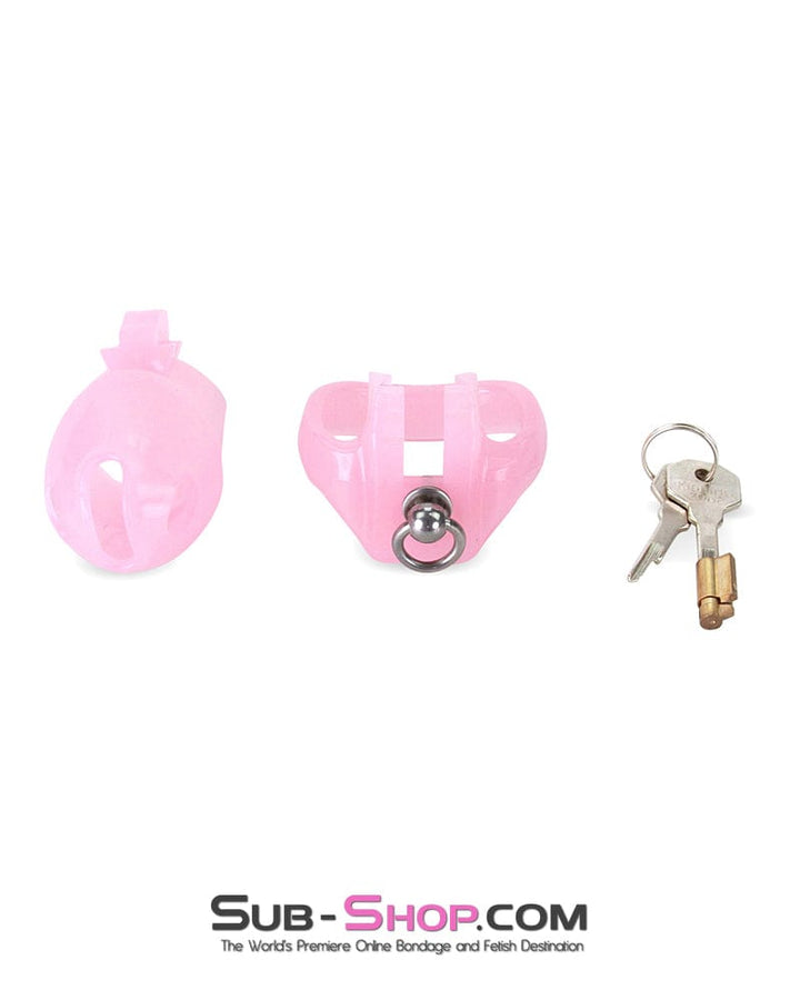 7135M      Long Pink Cock Cage with Lead Ring and Small Cock Cuff Ring Chastity   , Sub-Shop.com Bondage and Fetish Superstore