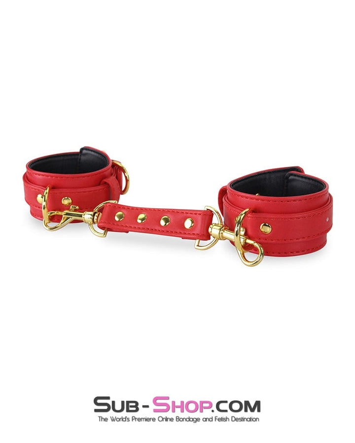 7143M      Red Hots Gold Standard Padded Supple Wrist Bondage Cuffs with Connector Cuffs   , Sub-Shop.com Bondage and Fetish Superstore