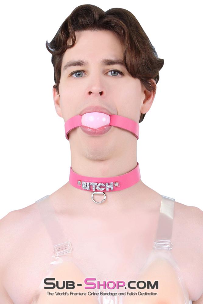 7173A      BITCH Hot Pink Leather Rhinestone Letter Collar Collar   , Sub-Shop.com Bondage and Fetish Superstore