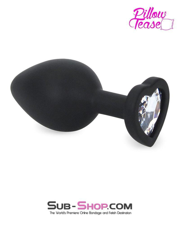 7383M      Medium Black Silicone Butt Plug with Diamond Heart Gem - LAST CHANCE - Final Closeout! MEGA Deal   , Sub-Shop.com Bondage and Fetish Superstore