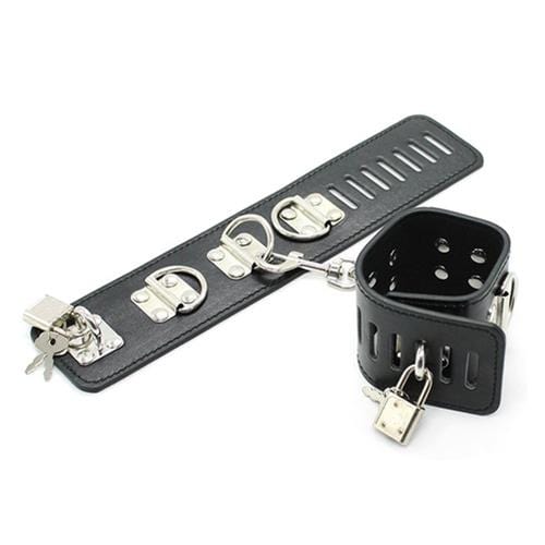 7847M      Locking 3-Ring Cuffs with Connection Chain Cuffs   , Sub-Shop.com Bondage and Fetish Superstore