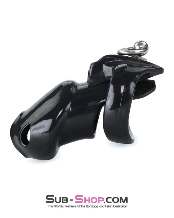 7790M Black Cock Cuff Lead Ring Medium Chastity Cage with Small Cock and Balls Cuff Chastity , Sub-Shop.com Bondage and Fetish Superstore