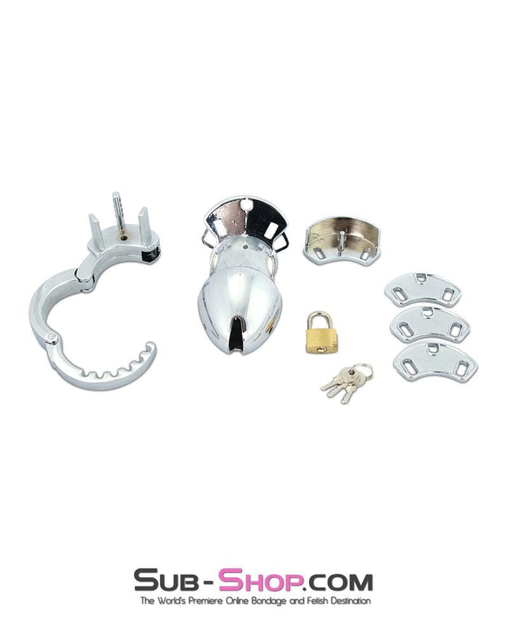 7889M      Locked Away Steel Locking Chastity With 3 Length Spacers and 5 Cock Cuff Size Positions Chastity   , Sub-Shop.com Bondage and Fetish Superstore