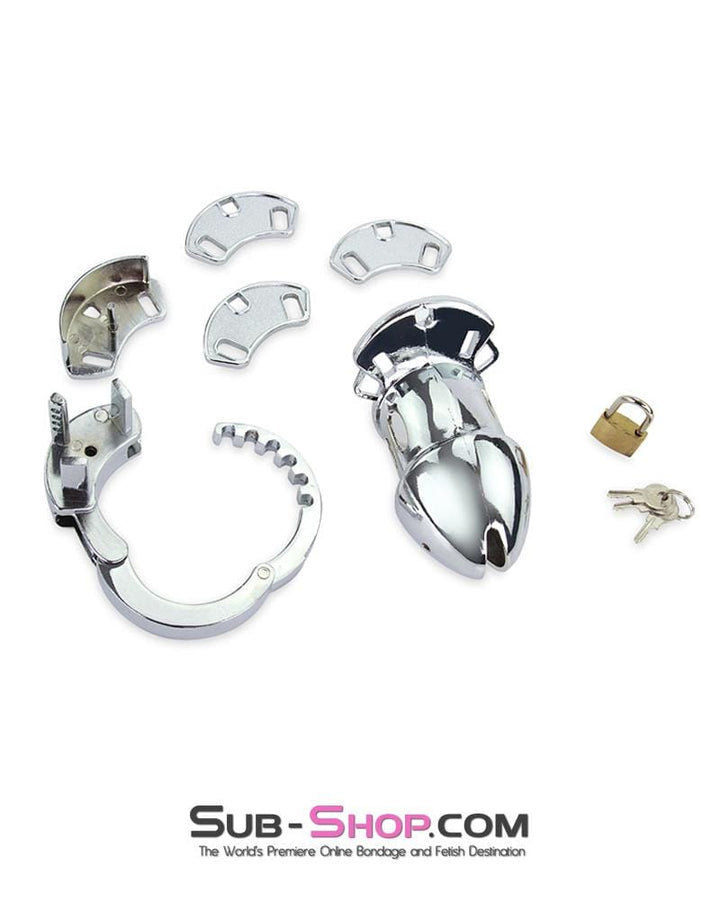 7889M      Locked Away Steel Locking Chastity With 3 Length Spacers and 5 Cock Cuff Size Positions Chastity   , Sub-Shop.com Bondage and Fetish Superstore