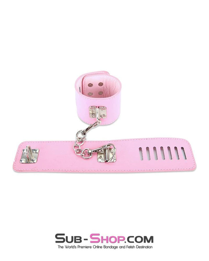 7899M      Locking Princess Pink Vegan Leather Handcuffs & Chain Set Cuffs   , Sub-Shop.com Bondage and Fetish Superstore