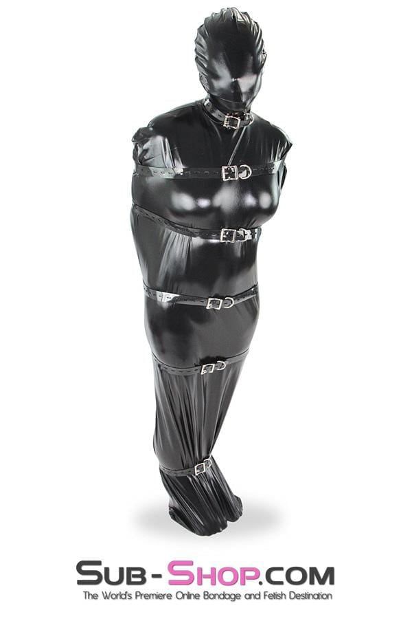 8727LB      Shiny Black Spandex Full Hooded Body Sack Body Sack   , Sub-Shop.com Bondage and Fetish Superstore