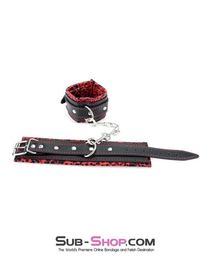 8799MQ      Red Leopard Padded Ankle Bondage Cuffs with Chain Connection - LAST CHANCE - Final Closeout! MEGA Deal   , Sub-Shop.com Bondage and Fetish Superstore