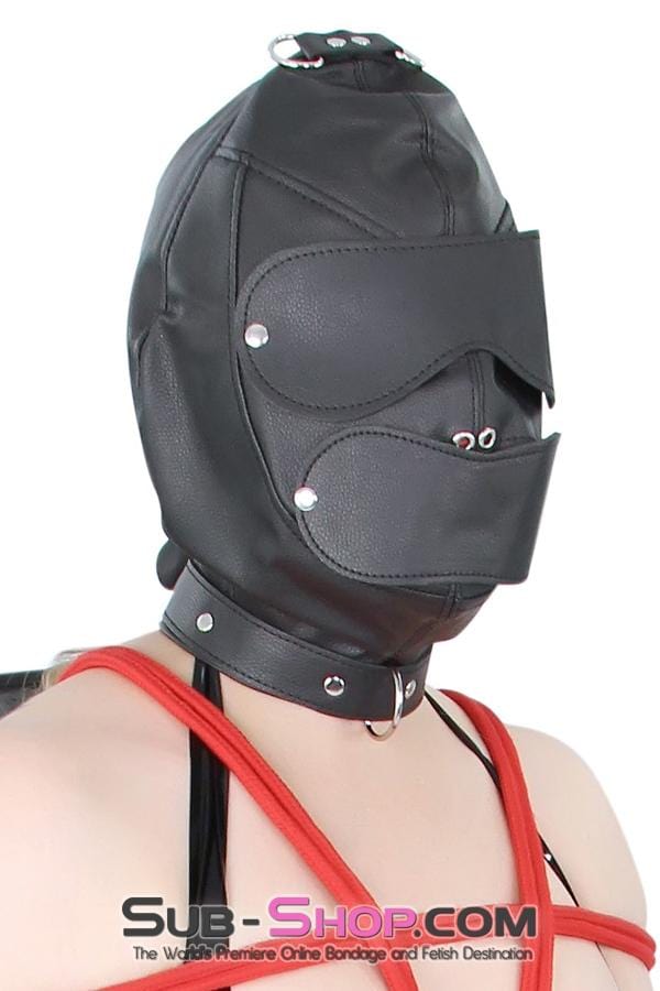 8814RS      Matte Punishment Hood with Collar and Removable Blindfold & Gag Hoods   , Sub-Shop.com Bondage and Fetish Superstore