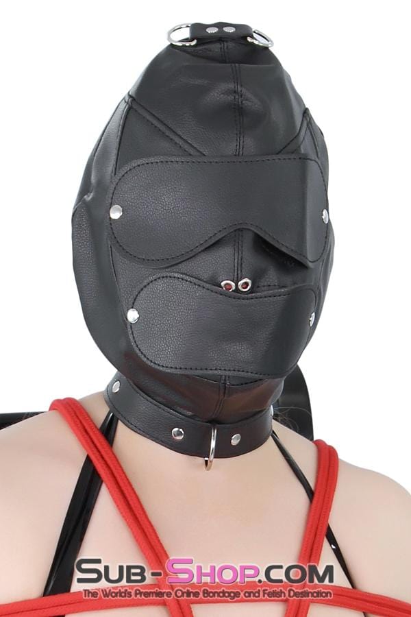 8814RS      Matte Punishment Hood with Collar and Removable Blindfold & Gag Hoods   , Sub-Shop.com Bondage and Fetish Superstore