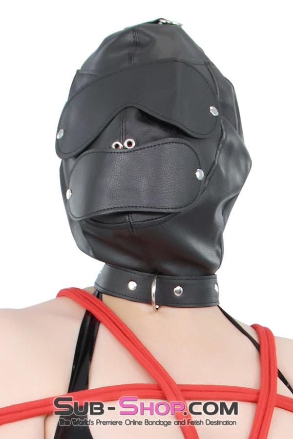 8814RS      Matte Punishment Hood with Collar and Removable Blindfold & Gag Hoods   , Sub-Shop.com Bondage and Fetish Superstore