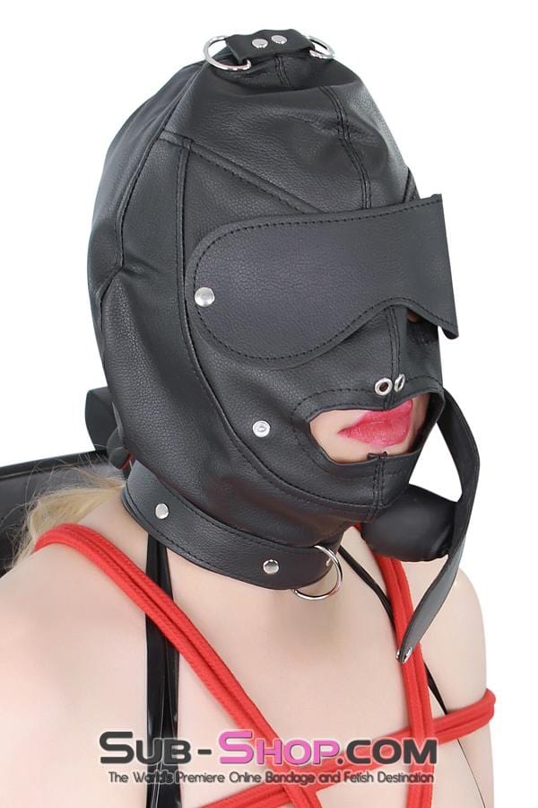 8814RS      Matte Punishment Hood with Collar and Removable Blindfold & Gag Hoods   , Sub-Shop.com Bondage and Fetish Superstore