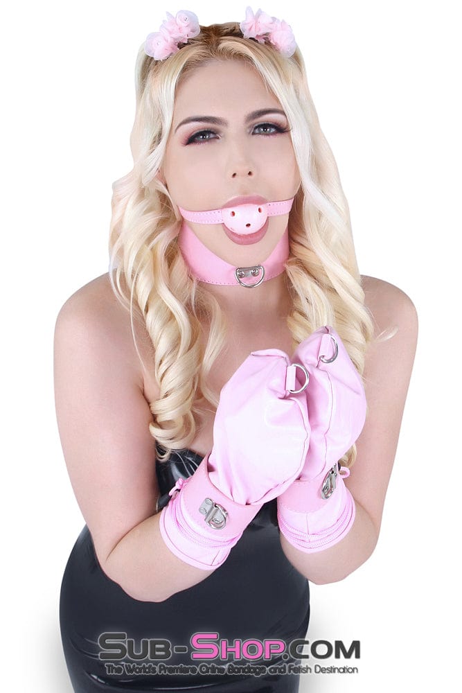 8833HS-SIS	Pink Bimbo Lacing and Locking Pink Bondage Mittens Set Sissy   , Sub-Shop.com Bondage and Fetish Superstore