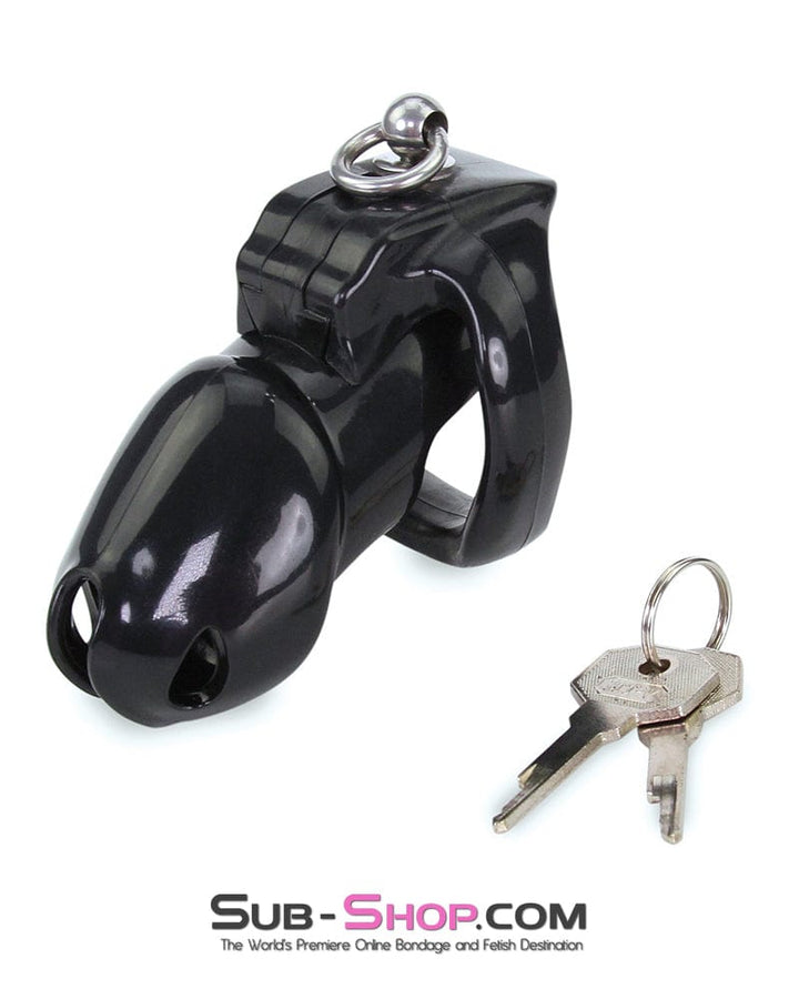 8879M      Long Black Cock Cage with Lead Ring and Large Cock Cuff Ring Chastity   , Sub-Shop.com Bondage and Fetish Superstore