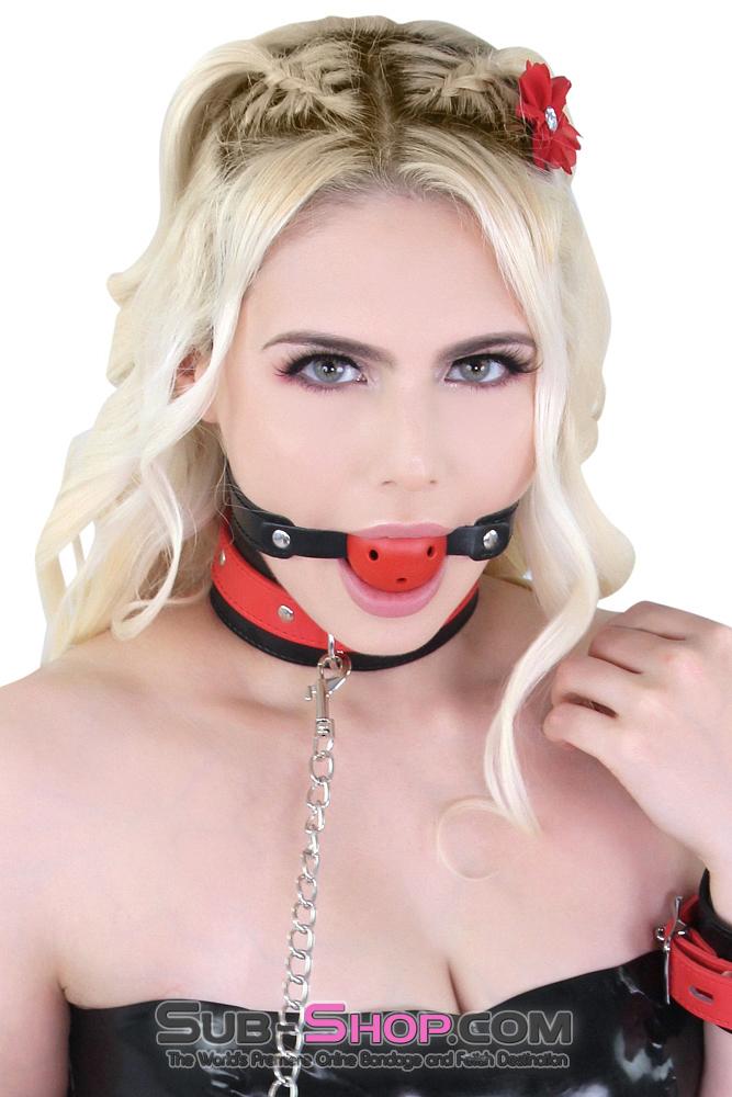 8951MQ      Red Breather Drool Ball Gag on Riveted Black Strap Gags   , Sub-Shop.com Bondage and Fetish Superstore