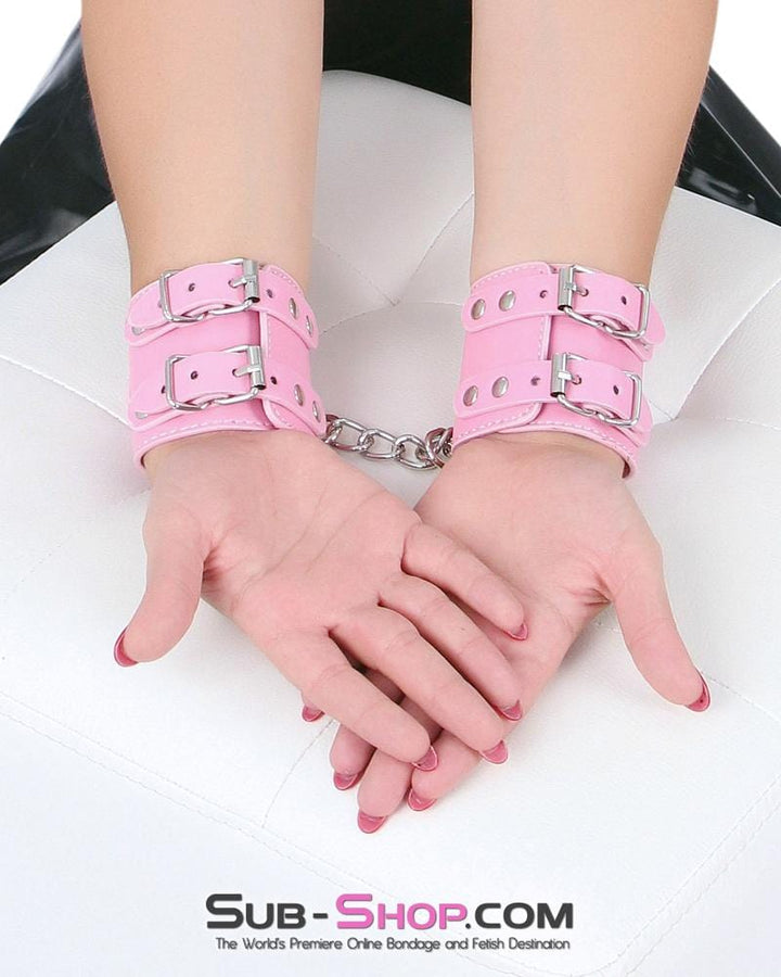 8968DL      Glam Girl Double Strap Pink Wrist Cuffs Cuffs   , Sub-Shop.com Bondage and Fetish Superstore